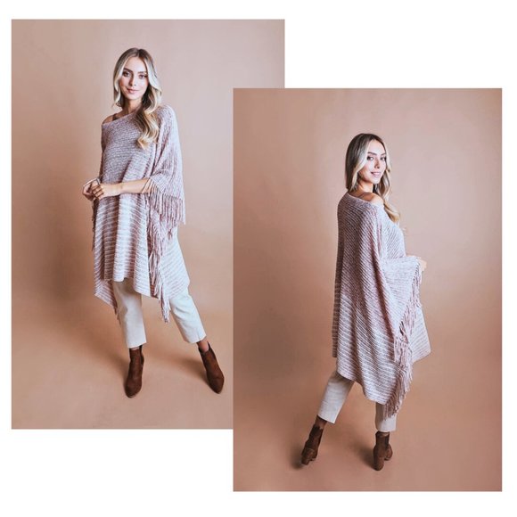 Beautiful Boho Style Soft Comfy Knit Ruana in Soft Petal Pink NEW - Picture 10 of 11